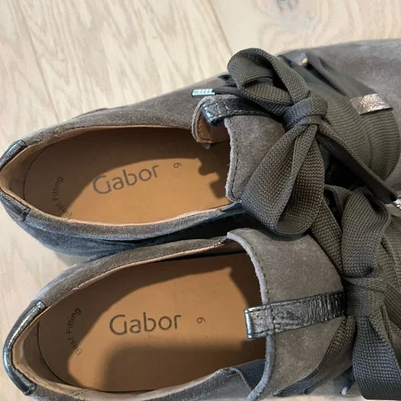 Gabor Gray Suede Oxfords with Ribbon Laces - Picture 4 of 6